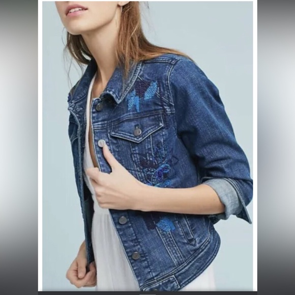 Anthropologie Pilcro and the Letterpress Denim Floral Embroidered Beaded… - Picture 1 of 11